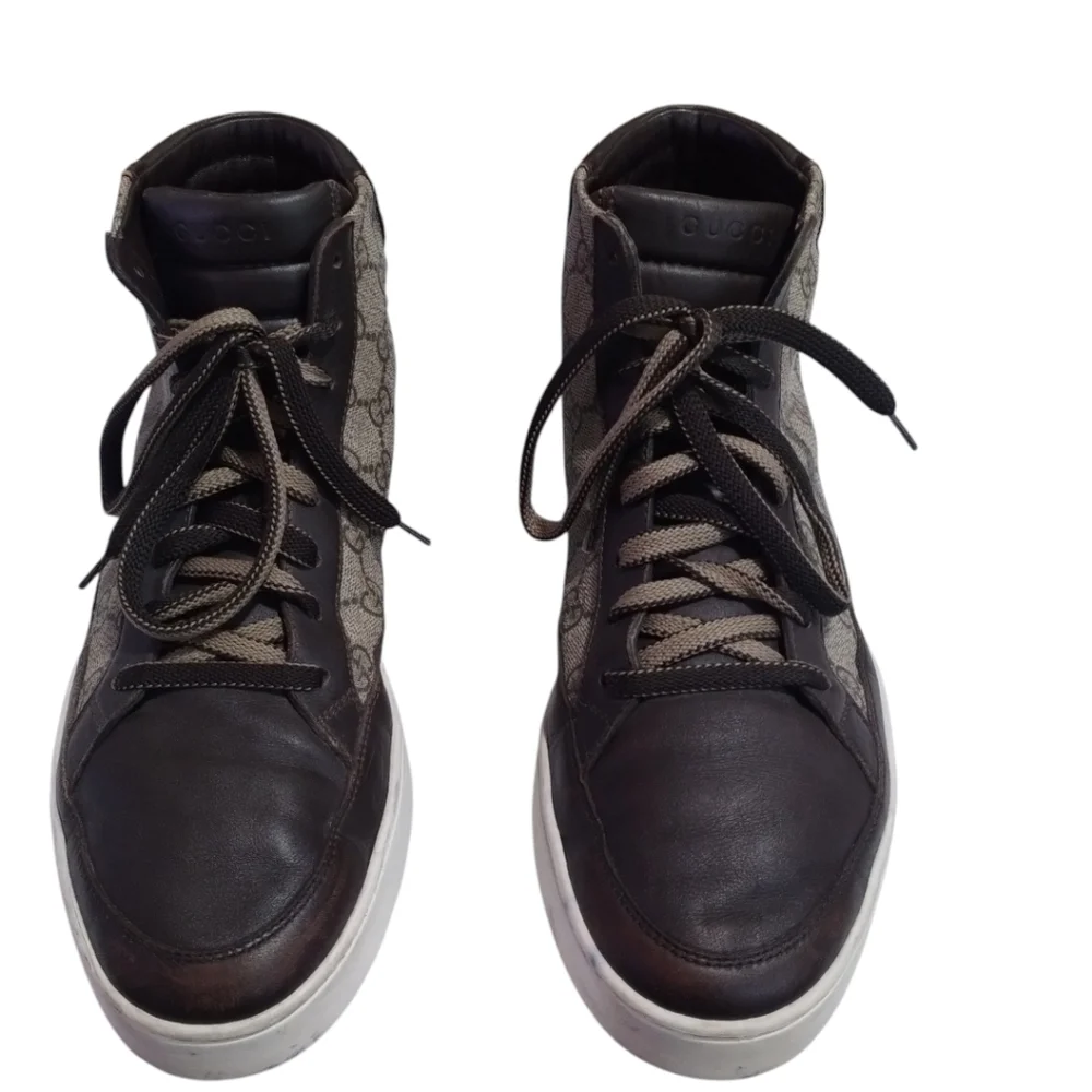 Gucci GG Supreme Tessuto Beige High Top Mens 9.5 Sneakers - Picture 3 of 7